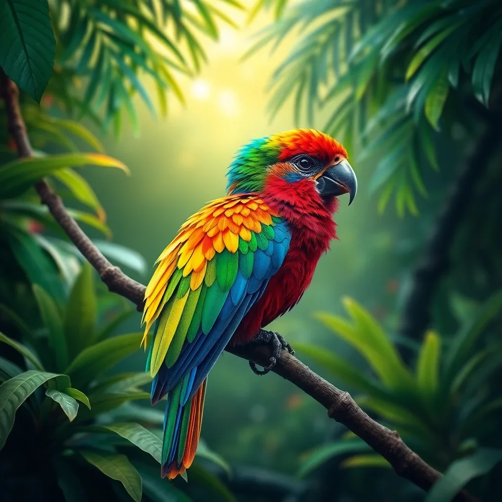 completed artwork display Tropical Canopy Rainbow Bird Paint By Numbers