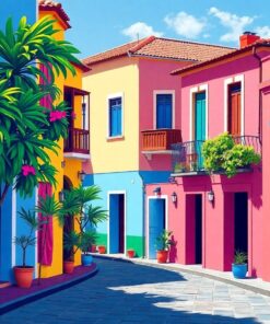 Tropical Cartagena Pastel Street Paint By Numbers