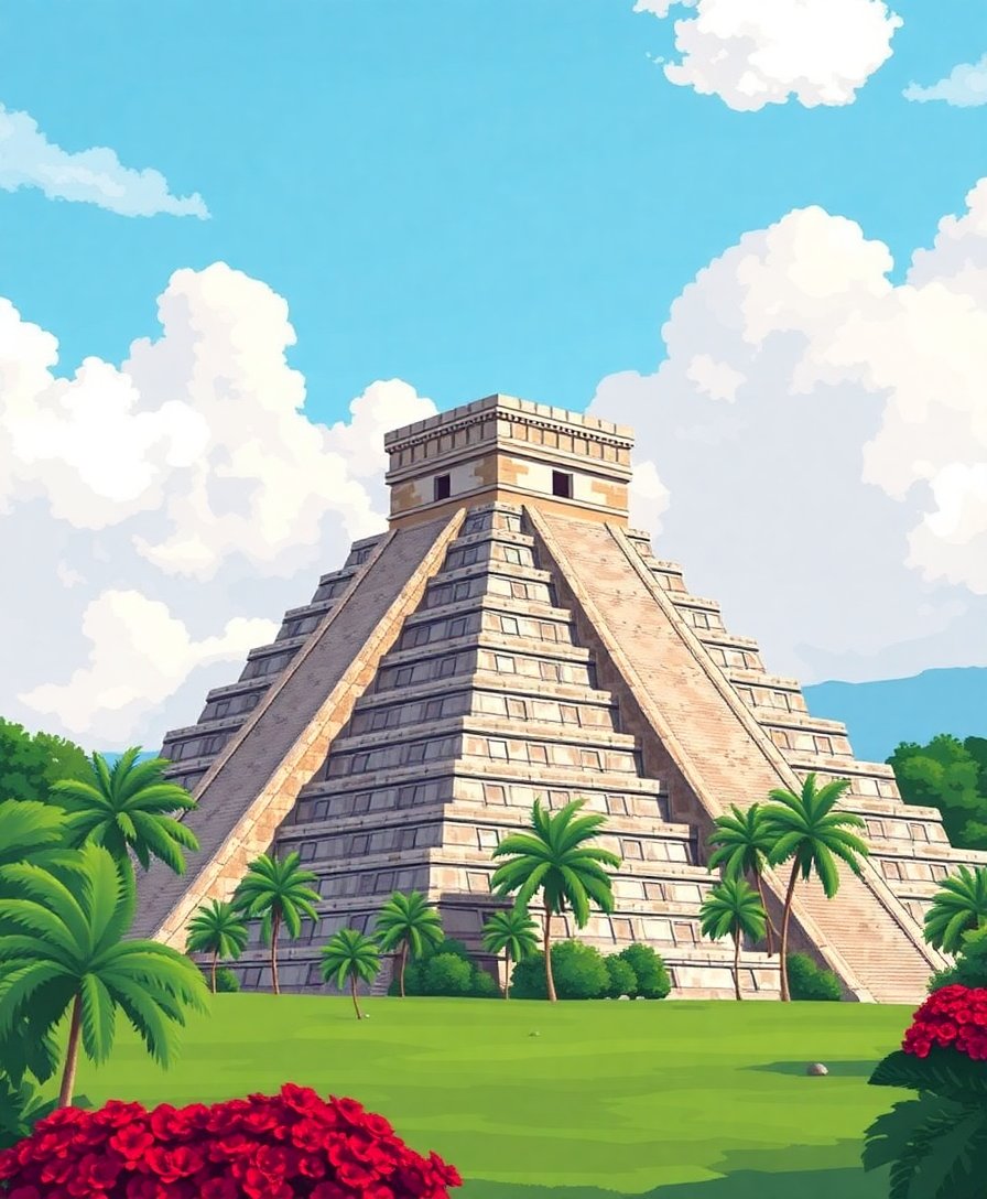 Tropical Chichen Itza Pyramid Paint By Numbers Kit completed