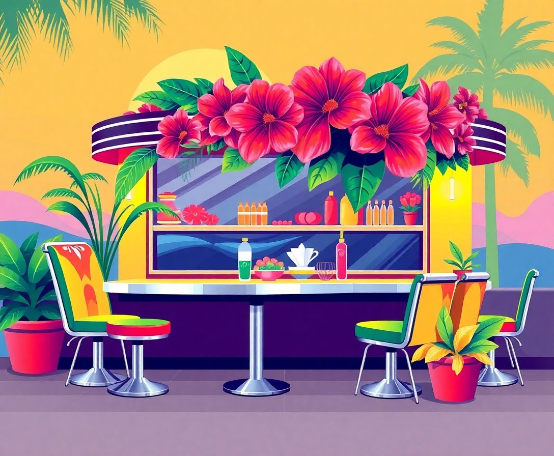 tropical-chrome-diner-bloom-paint-by-numbers-kit-retro-art