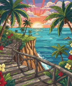 Tropical Cliffside Weathered Wood Paint By Numbers