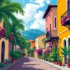 Tropical Colonial Street View Paint By Numbers