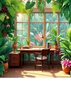 Tropical Conservatory Writing Desk Paint By Numbers