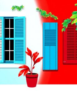 Tropical Crimson Azure Shutters Paint By Numbers