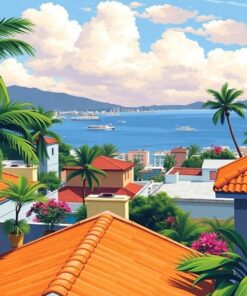 Tropical Cuban Rooftop View Paint By Numbers