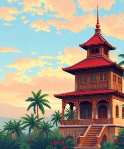 Tropical Dawn Antique Tower Paint By Numbers
