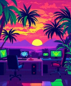 Tropical Dusk Gaming Station Paint By Numbers