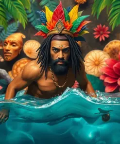 Tropical Edge Ancient Swimmer paint by numbers