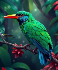 Tropical Emerald Canopy Bird Paint By Numbers