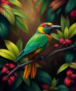 Tropical Emerald Canopy Bird Paint By Numbers