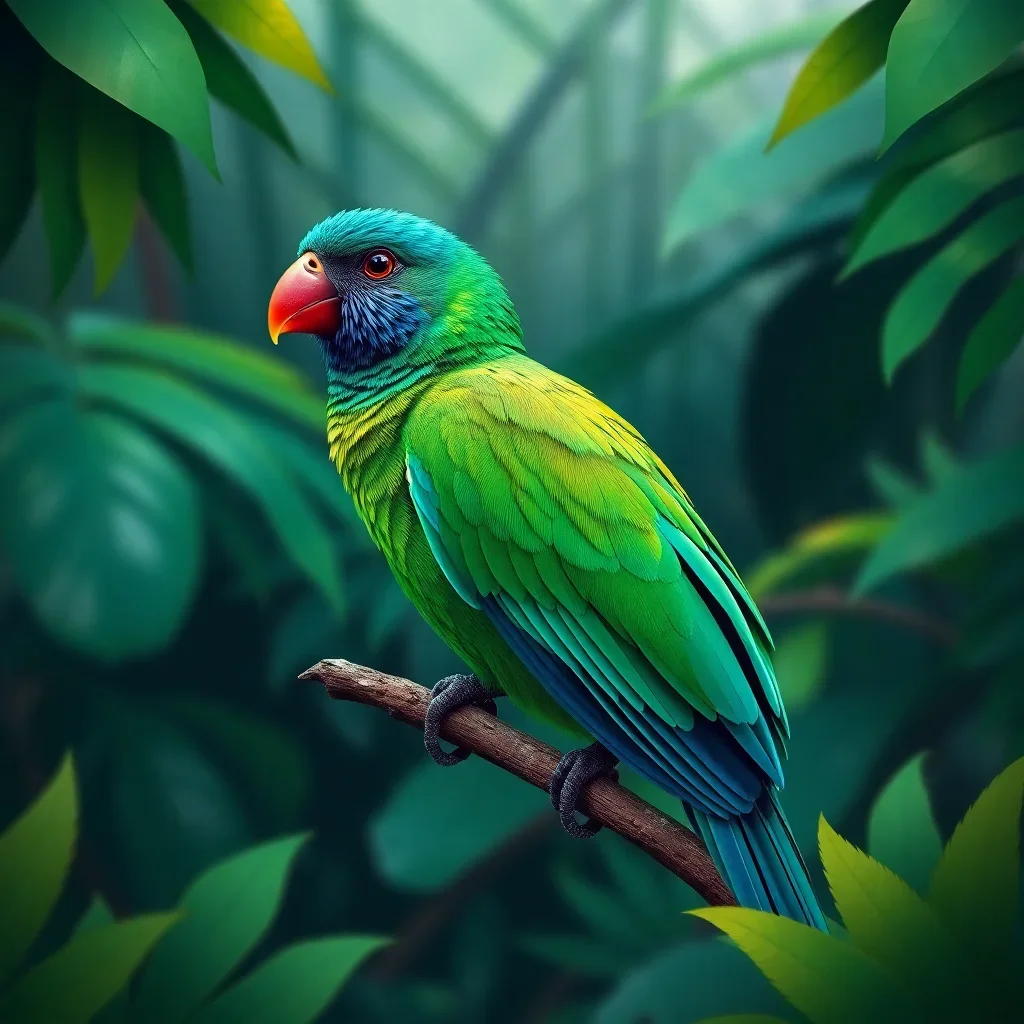 completed artwork display Tropical Emerald Canopy Bird Paint By Numbers