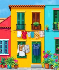 Tropical Facade Clothesline Paint By Numbers