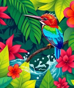 Tropical Fern Kingfisher Plunge Paint By Numbers