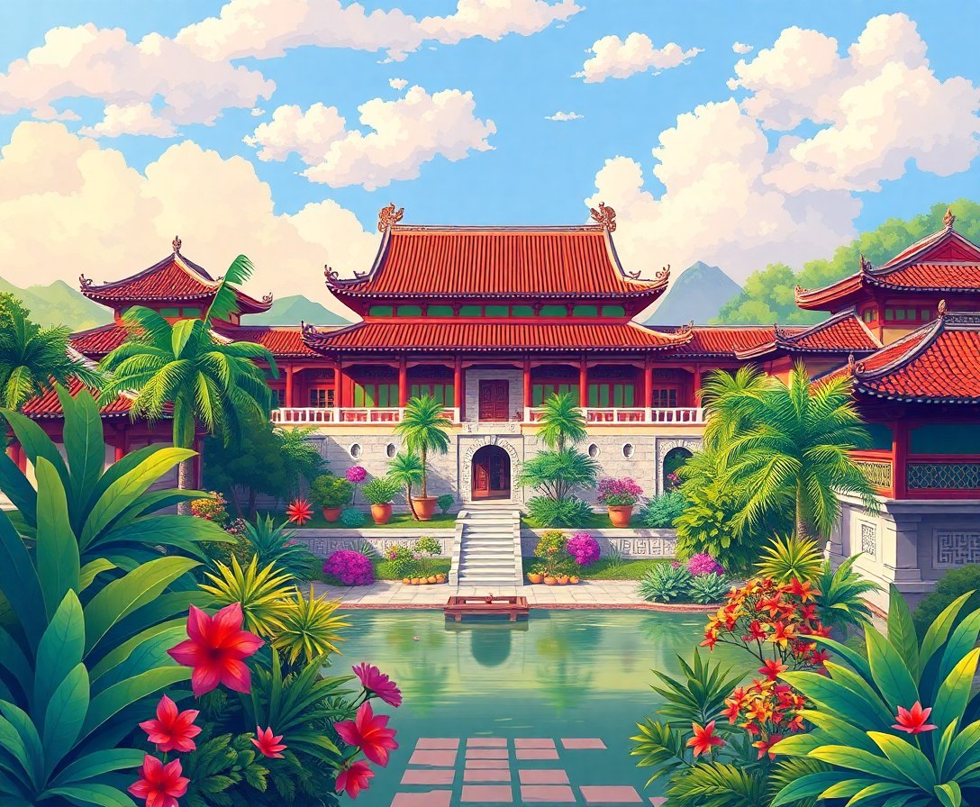 tropical-feudal-palace-grounds-paint-by-numbers-kit