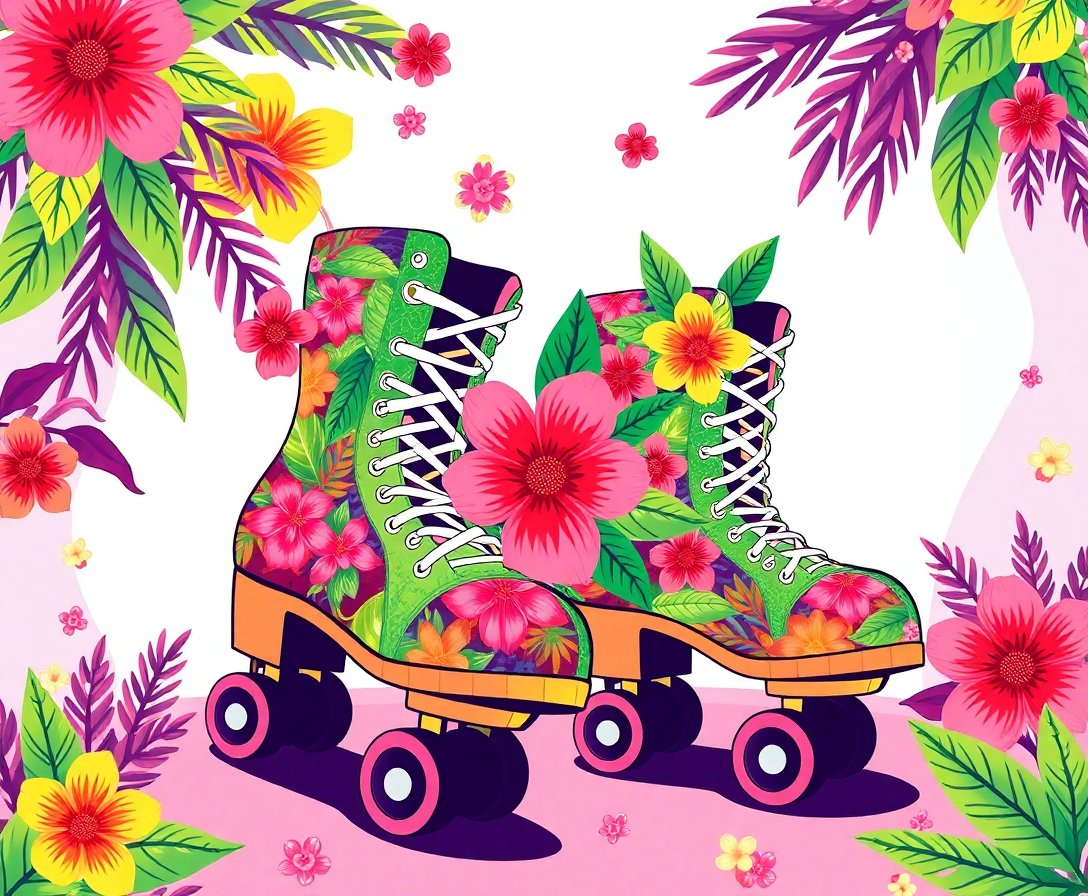Tropical Floral Disco Skates Paint By Numbers Kit - Retro completed