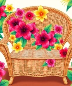 Tropical Floral Wicker Seat Paint By Numbers