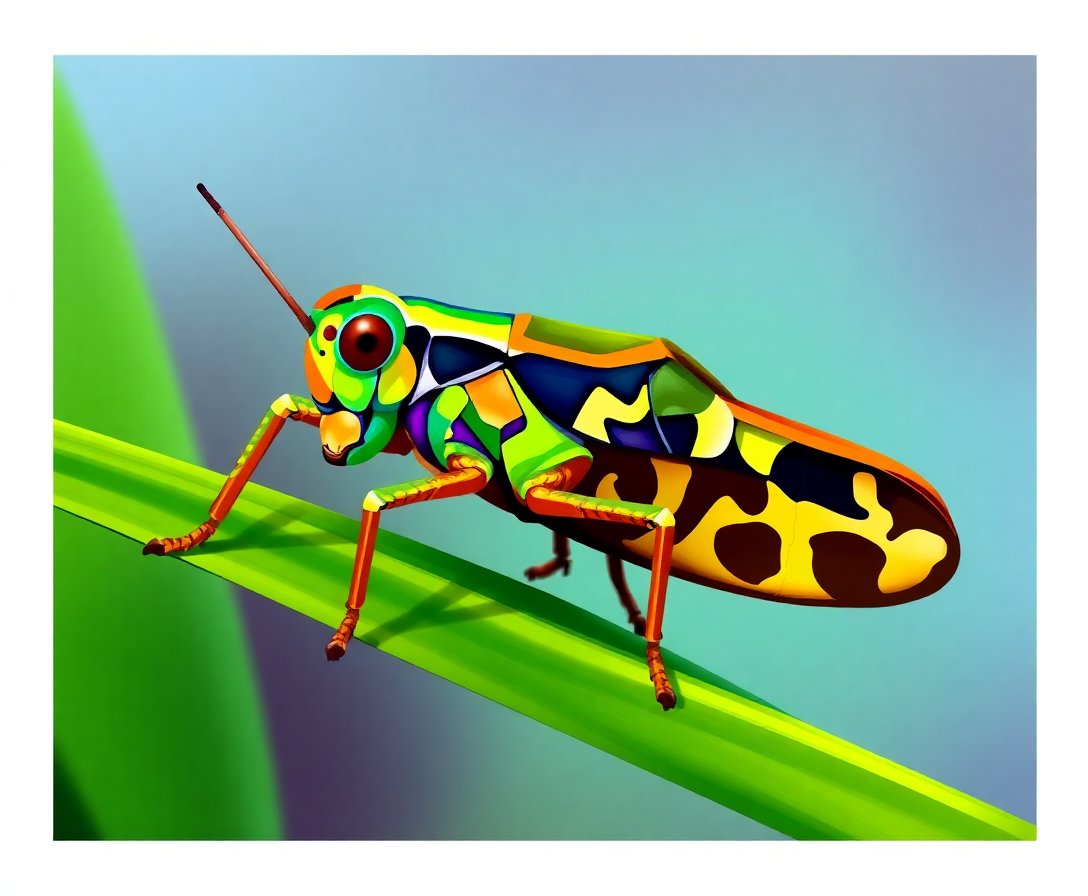 Tropical Grasshopper Specimen Paint By Numbers Kit completed
