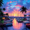Tropical Harbor Evening Glow Paint By Numbers