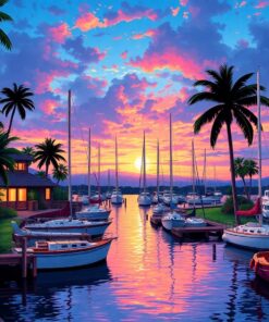Tropical Harbor Evening Glow Paint By Numbers