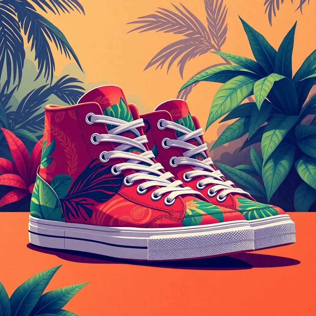 Tropical High Top Shadows Paint By Numbers Kit | Sneakers completed