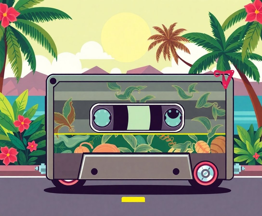 Tropical Highway Cassette Paint By Numbers Kit - Retro Art completed