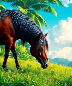Tropical Horse Grazing Paint by Numbers