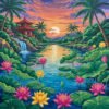 Tropical Japanese Lotus Pond Paint By Numbers