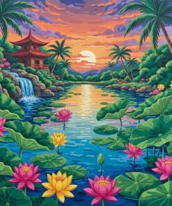 Tropical Japanese Lotus Pond Paint By Numbers