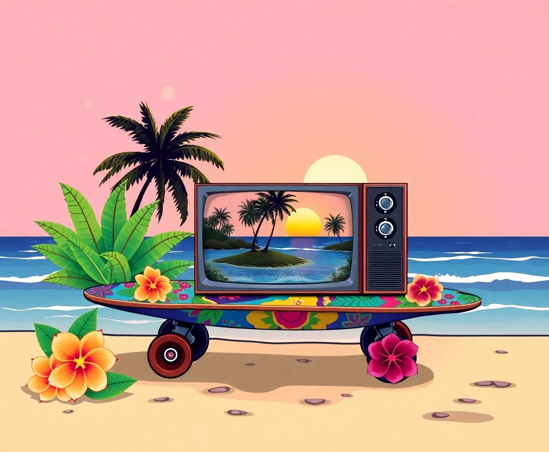 Tropical Longboard Television Paint By Numbers Kit completed