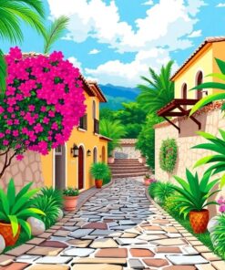 Tropical Mediterranean Stone Walkway Paint By Numbers