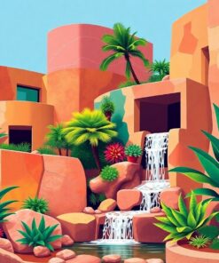 Tropical Midcentury Concrete Cascade Paint By Numbers