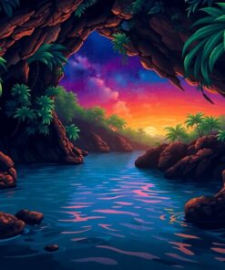 Tropical Night Cave Waters Paint By Numbers