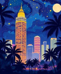 Tropical Night Golden Skyscraper Paint By Numbers
