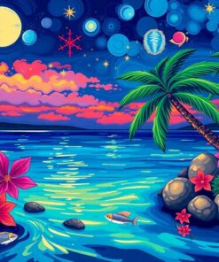 Tropical Night Impressionist Sea Paint By Numbers