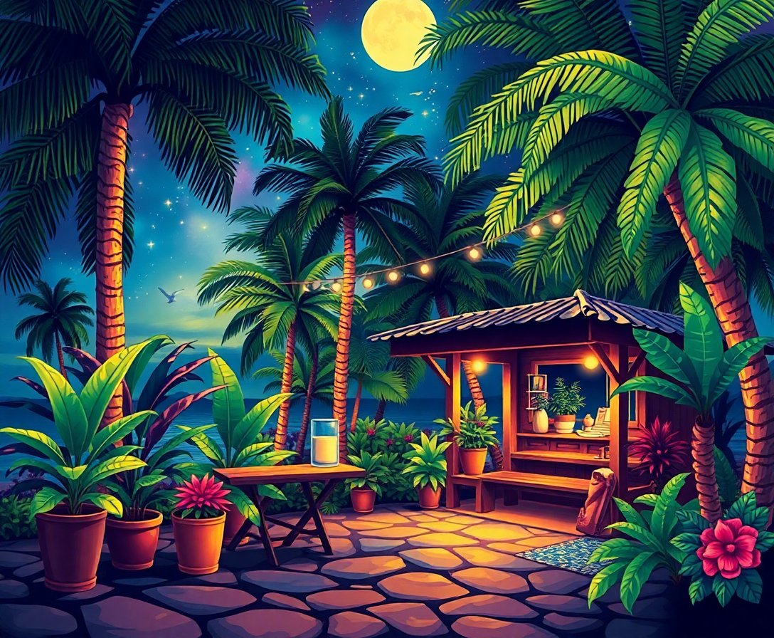 Tropical Night Station Paint By Numbers Kit - Realistic Art completed