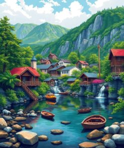 Village Cascades Paint Numbers