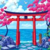 Tropical Ocean Torii Gate Paint By Numbers