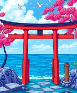 Tropical Ocean Torii Gate Paint By Numbers