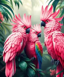 Tropical Pink Cockatoos paint by numbers