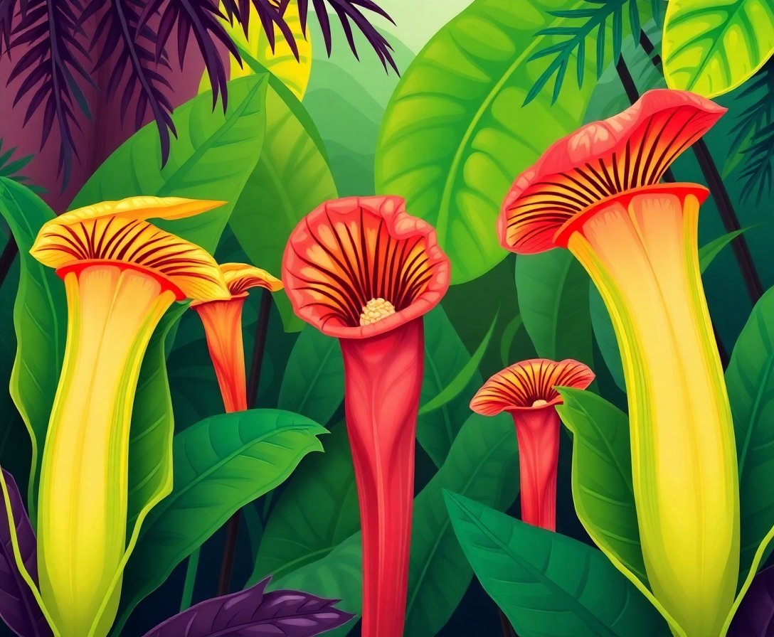 Tropical Pitcher Plant Oasis Paint By Numbers Kit - Realistic completed