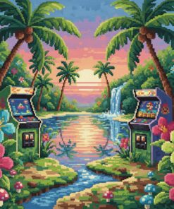 Tropical Pixel Gaming Oasis Paint By Numbers