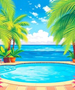 Tropical Poolside Palm Fronds Paint By Numbers