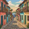 Tropical Port Town Alley Paint By Numbers