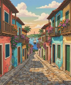 Tropical Port Town Alley Paint By Numbers