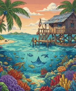 Tropical Reef Diving Shack Paint By Numbers