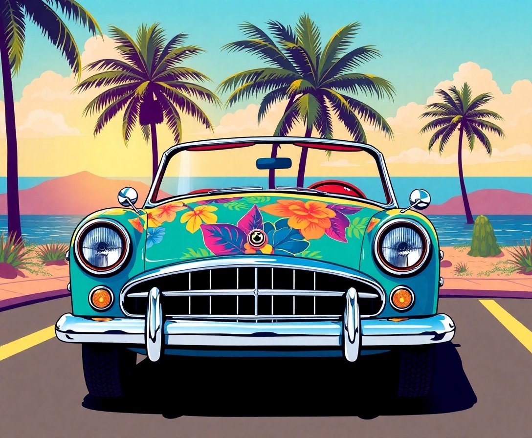 Tropical Retro Convertible Journey Paint By Numbers Kit completed