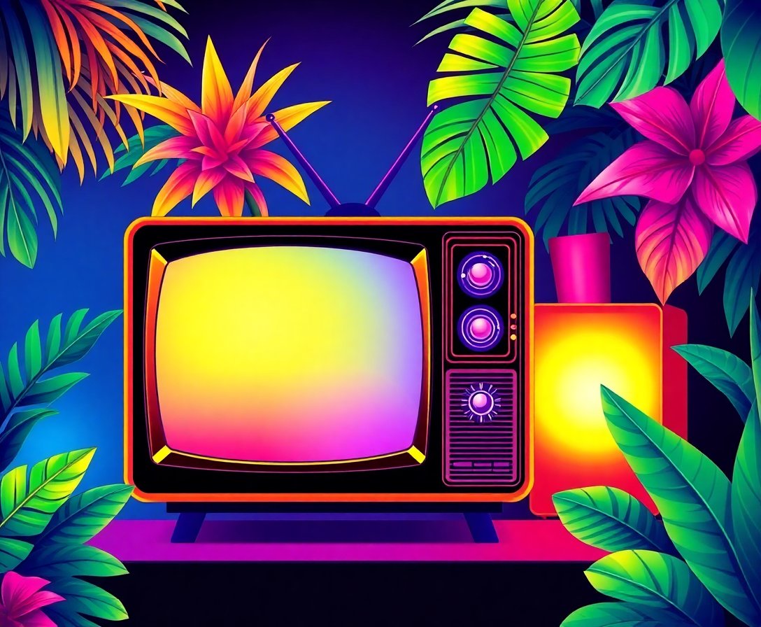 Tropical Retro Television Glow Paint By Numbers Kit completed