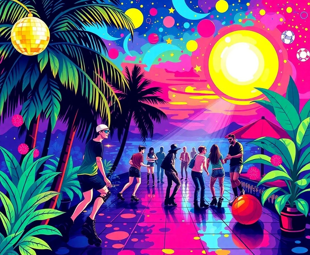 Tropical Roller Disco Nights Paint By Numbers Kit completed
