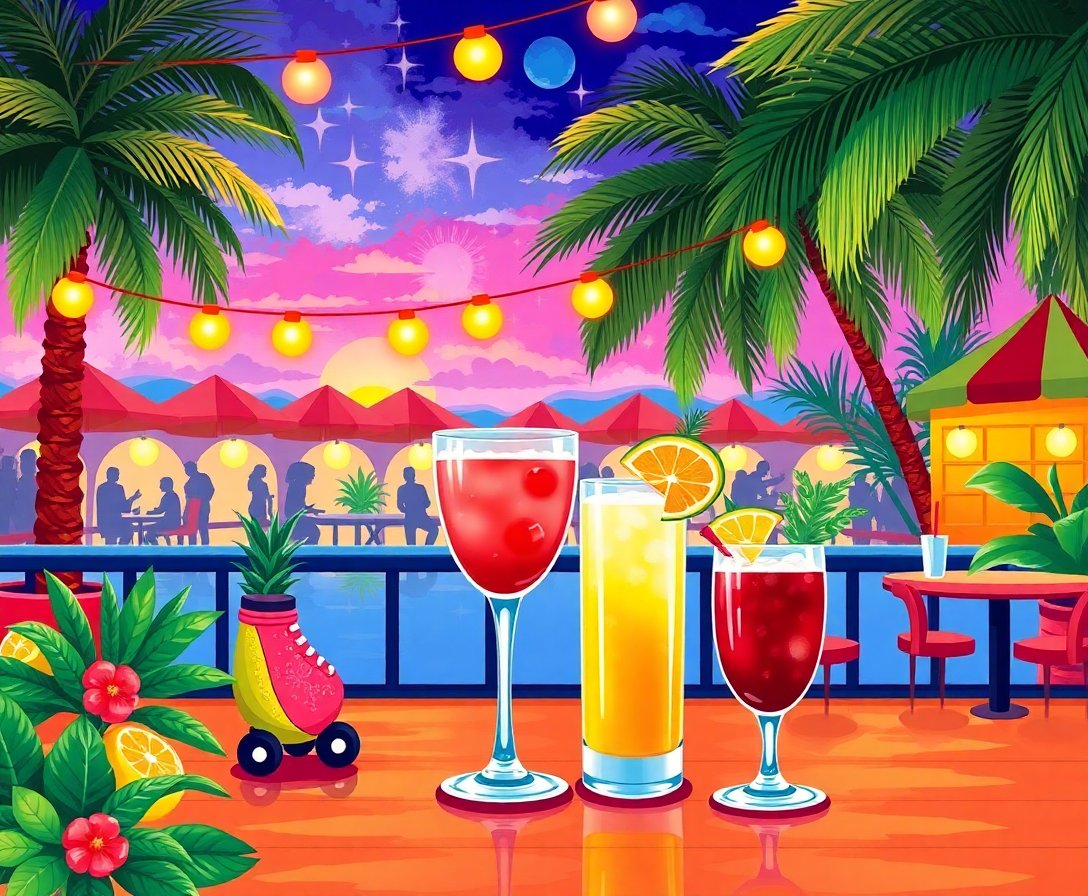 Tropical Roller Rink Cocktails Paint By Numbers Kit completed