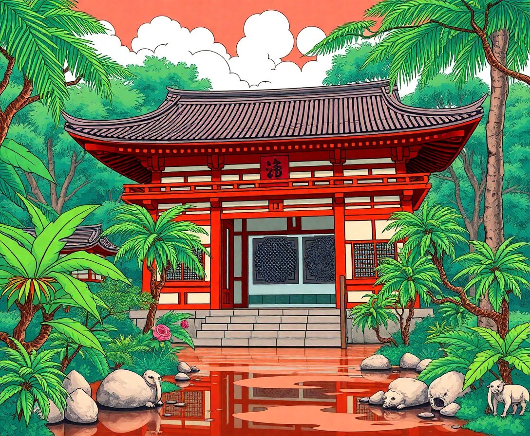 Tropical Ronin Sanctuary Paint By Numbers - Peaceful Art Kit completed